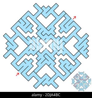 Colorful fantastic labyrinth in the form of a diamond with an entrance and an exit. Simple flat vector illustration isolated on white background. Stock Vector