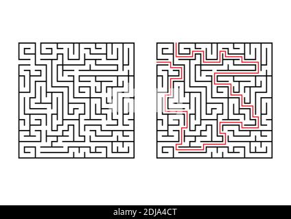Abstract square maze. Simple flat vector illustration isolated on white background. With the answer Stock Vector