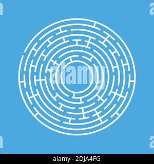 Abstract round maze. An educational game for children and adults. A simple flat vector illustration isolated on a blue background Stock Vector
