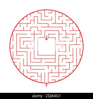 A round labyrinth with an entrance and an exit. Simple flat vector illustration isolated on white background. With a place for your image Stock Vector