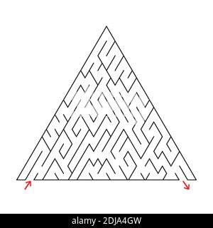 Triangular labyrinth with an input and an exit. Simple flat vector illustration isolated on white background Stock Vector