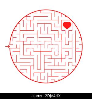 A round labyrinth with an entrance and an exit. Simple flat vector illustration isolated on white background. With a place for your image Stock Vector