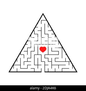 Triangular labyrinth with an input and an exit. Simple flat vector illustration isolated on white background Stock Vector