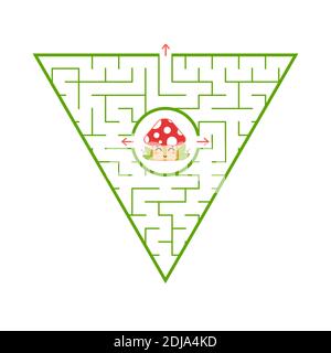 Triangular green labyrinth. Find the right way out of the maze. Simple flat vector illustration isolated on white background. With a cartoon cute char Stock Vector