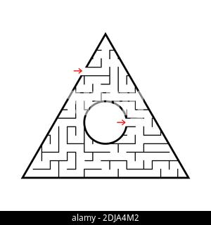 Triangular labyrinth with an input and an exit. Simple flat vector illustration isolated on white background. With a place for your image. Stock Vector
