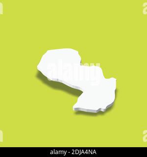Paraguay - white 3D silhouette map of country area with dropped shadow on green background. Simple flat vector illustration. Stock Vector
