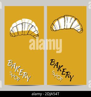 Hand drawn set of bakery shop poster with croissant. Design sketch element for menu cafe, bistro, restaurant, bakery and packaging.  Vector illustrati Stock Vector