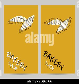 Hand drawn set of bakery shop poster with croissant. Design sketch element for menu cafe, bistro, restaurant, bakery and packaging.  Vector illustrati Stock Vector