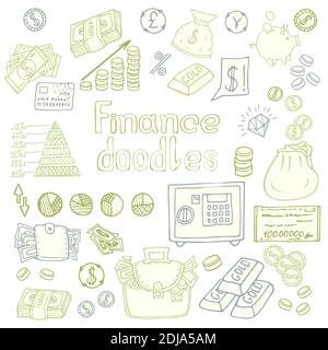 Doodle Business and Finanse isolated. Vector illustration Stock Vector