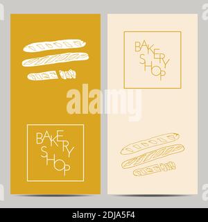 Hand drawn set of bakery shop poster with baguette. Design sketch element for menu cafe, bistro, restaurant, bakery and packaging.  Vector illustratio Stock Vector