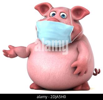 Fun 3D illustration of a pig with a mask Stock Photo