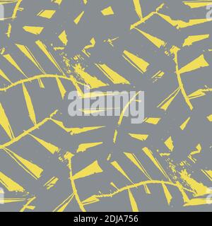 Abstract mono print style yellow grey tropical leaves seamless vector pattern background. Texture backdrop with overlapping layered cut out foliage Stock Vector