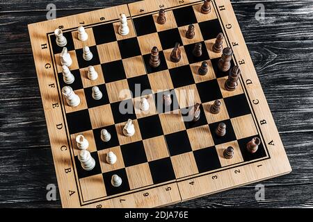 topview of a chess game. spanish opening variant. Moeller defense. Stock Photo