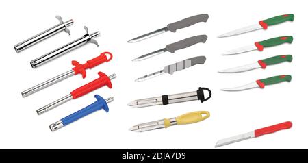 Set of kitchen knives use for kitchen, Cutting sharp knife, Kitchen utensils, Gas Lighter Stock Photo