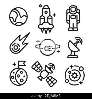 Set of space icons illustration in outline style for for web,landing page, stickers, and background Stock Vector
