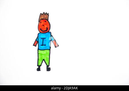 A child's self-portrait drawing in colourful felt tip pens. Stock Photo