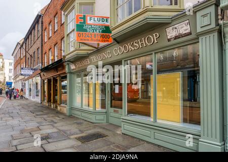 The closed premises of the Steamer Trading Cookshop in Chichester, now to let. Stock Photo