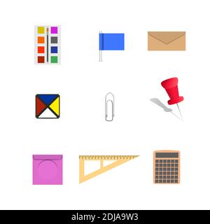 Set of icons isolated on white background. Office and school, vector illustration. Stock Vector