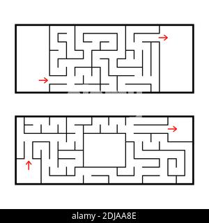 A set of two rectangular labyrinths. An interesting and useful game for preschoolers. Easy puzzle. Simple flat vector illustration isolated on white b Stock Vector