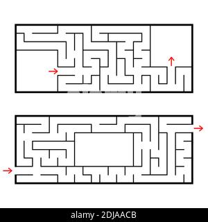 A set of two rectangular labyrinths. An interesting and useful game for preschoolers. Easy puzzle. Simple flat vector illustration isolated on white b Stock Vector