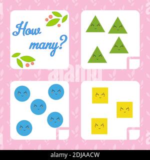 Counting game for preschool children for the development of mathematical abilities. Count the number of objects in the picture. With a place for answe Stock Vector