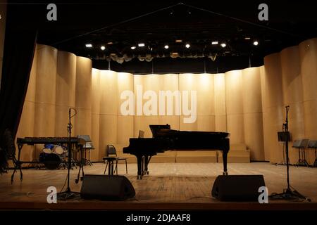 View of grand piano on a stage Stock Photo