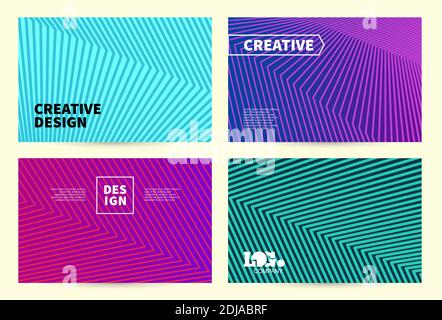 Bright color abstract background. Vector pattern with line texture for cover design. Blue, green, pink, poster template. Set horizontal vector backgro Stock Vector