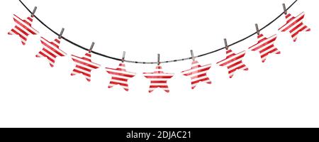 Festive decorations painted in the national colors of the American Flag. Closeup, no people, texture. Congratulations for family, relatives, friends a Stock Photo