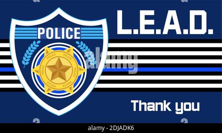 Law Enforcement Appreciation Day is celebrated in USA on January 9th each year. Police department badge, sheriff shield is shown. Flat vector with for Stock Vector