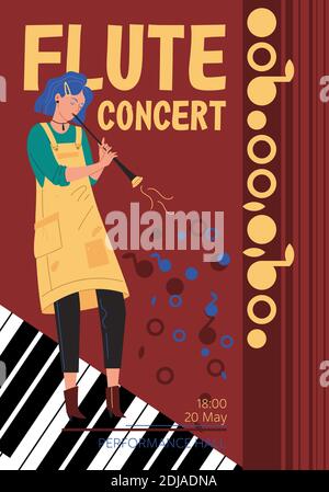Flat cartoon character music banner poster,vector illustration concept Stock Vector