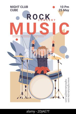 Flat cartoon character music banner poster,vector illustration concept Stock Vector