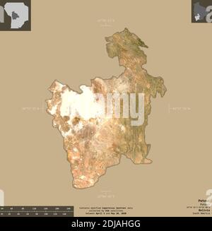 Potosi, department of Bolivia. Sentinel-2 satellite imagery. Shape isolated on solid background with informative overlays. Contains modified Copernicu Stock Photo