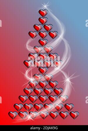 abstract christmas tree with hearts and light Stock Vector