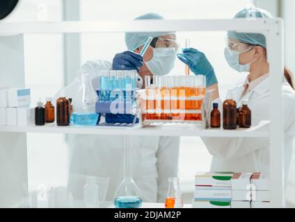 close up. laboratory scientists testing blood in the laboratory . Stock Photo