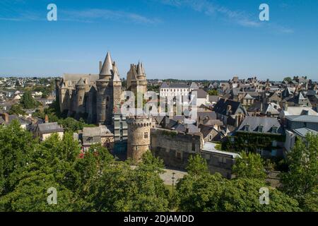 Vitre (Brittany, north-western France): aerial view of the Castle and the Old Town Stock Photo