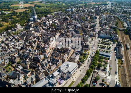 Vitre (Brittany, north-western France): aerial view of the town centre Stock Photo