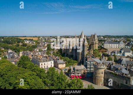 Vitre (Brittany, north-western France): aerial view of the Castle and the Old Town Stock Photo