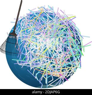 The refusal of disposable plastic drinking straws. The problems with chemical wastes disposal. Say no to plastic straws, vector illustration. Stock Vector