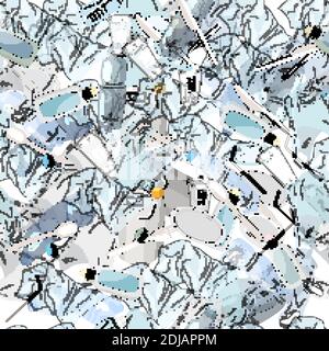 Outline seamless pattern with sorted plastic garbage isolated on white background. Separate debris collection. Vector hand drawn set of trash. Concept Stock Vector