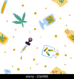 Medical cannabis seamless vector pattern on white Stock Vector