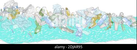 The refusal of disposable plastic drinking straws. The problems with chemical wastes disposal. Say no to plastic straws, Stop plastic pollution on sea Stock Vector