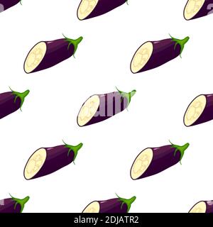 Illustration on theme of pattern eggplant, vegetable aubergine for seal. Vegetable pattern consisting of beautiful eggplant, many aubergine. Simple co Stock Vector