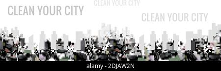 Urban landscape seamless pattern. Air pollution by plants and factories. The problem of cleaning and separation of garbage. Air pollution by plants an Stock Vector