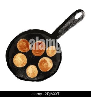 Isolated little pancakes in frying pan Stock Vector