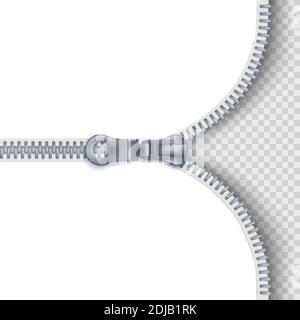 Zipper. Zippered lock and unlock. Closed and open zipper. Vector Stock Vector