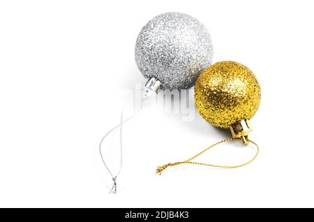 Colors of year 2021. Gray and Yellow. Christmas toys isolated on white background Stock Photo