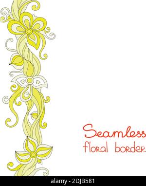 Seamless floral border yellow flowers on a white background. Stock Vector