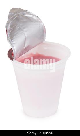 Plastic cup with yoghurt isolated on white background Stock Photo