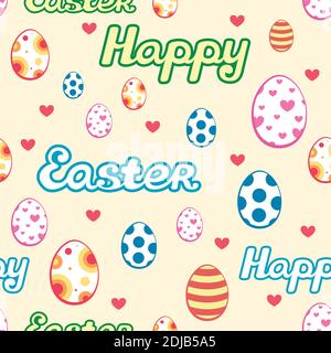 happy easter seamless pattern on a beige background. Stock Vector