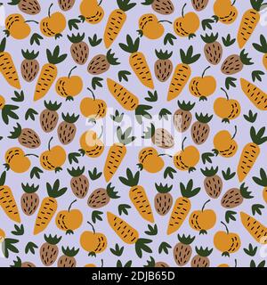 Seamless fruits freehand vector pattern Stock Vector